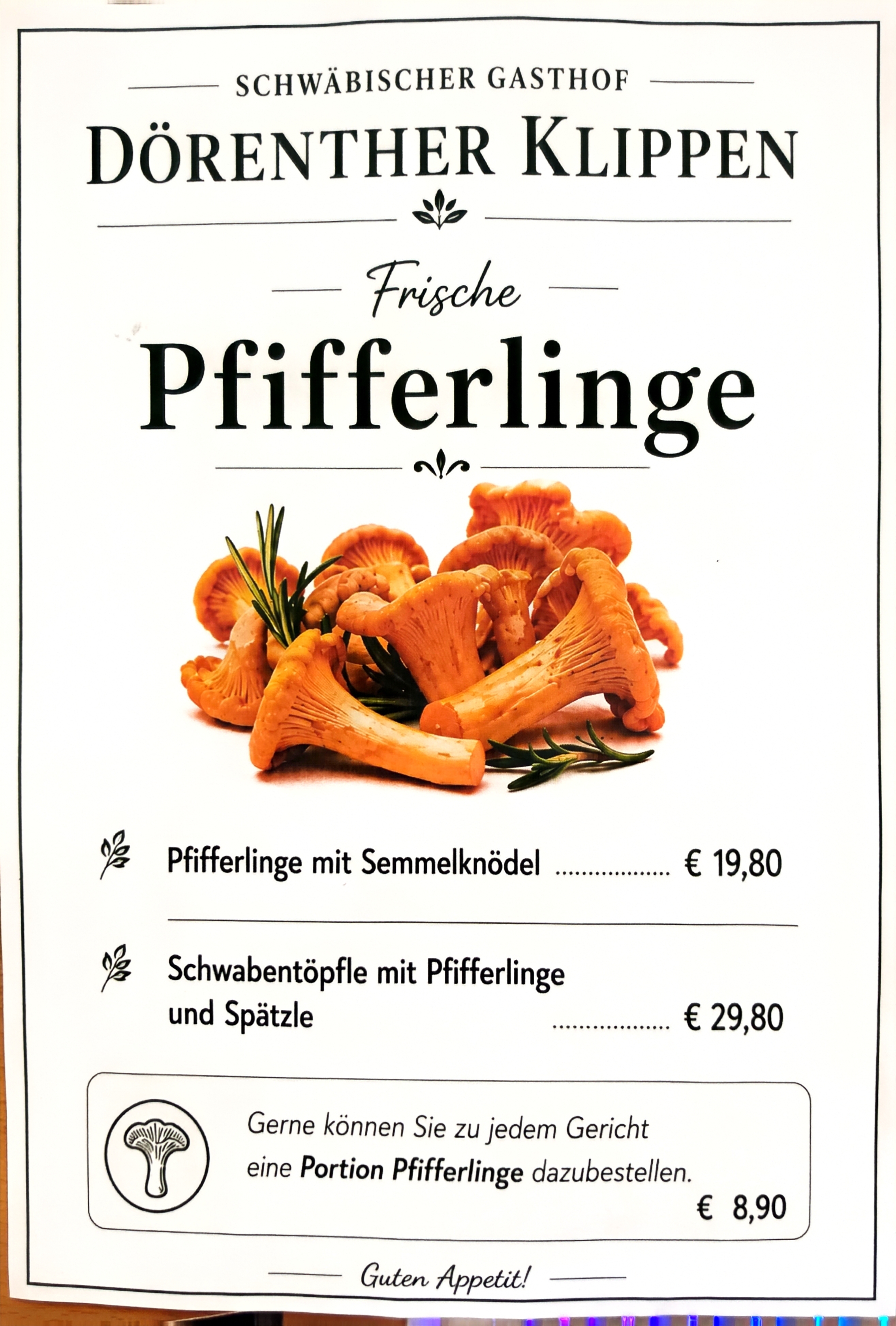 Frische Pfifferlinge im Schw&auml;bischen Gasthof D&ouml;renther Klippen